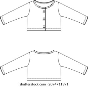 TODDLER AND INFANT CARDIGAN SWEATR FRONT AND BACK FLAT SKETCH VECTOR