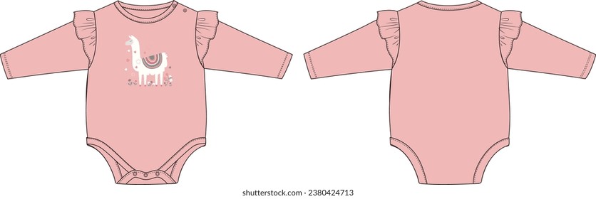 Toddler Kids Infant Baby Sleep Full Bodysuit Fashion Flat Sketch Vector Illustration, CAD, Technical Drawing, Flat Drawing, Template, Mockup.