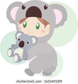 Toddler in Koala Costume with Koala Doll