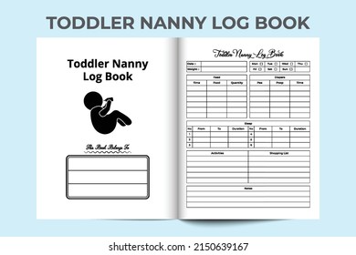 Toddler nanny log book interior. Daily child-caregiver information and feeding time tracker template. Interior of a journal. Toddler caregiver and nanny information recorder interior.