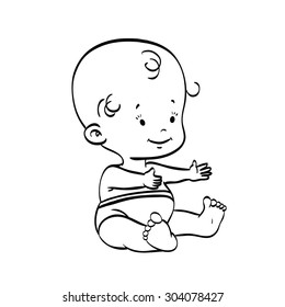 Toddler on white background. Vector linear illustration.