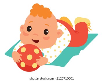 Toddler playing with ball. Little baby activity