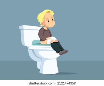 
Toddler Ready For Toilet Training Vector Cartoon Illustration. Little Child Using A Special Toilet Ring For Using The Bathroom At An Early Age
