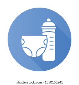 Toddler room blue flat design long shadow glyph icon. Nursery. Nappy, baby bottle. Children care zone. Kids bedroom. Childcare place. Creche. Apartment amenities. Vector silhouette illustration