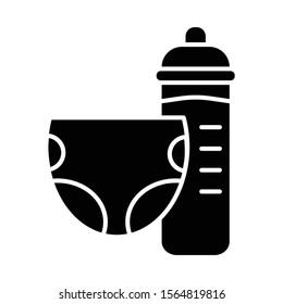 Toddler room glyph icon. Nursery. Nappy, baby bottle. Children care zone. Kids bedroom. Childcare place. Creche. Apartment amenities. Silhouette symbol. Negative space. Vector isolated illustration
