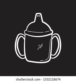 Toddler Sippy Cup Hand Drawn icon flat black