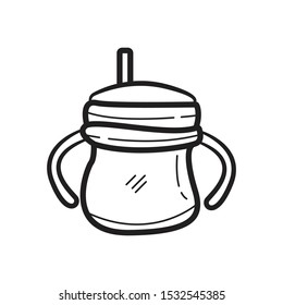 Toddler Sippy Cup Hand Drawn Outline Stock Vector