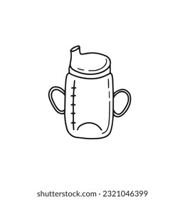 Toddler sippy cup hand drawn outline doodle icon. Nutrition bottle for feeding kids and newborn baby vector sketch illustration for print, web, mobile and infographics isolated on white background.