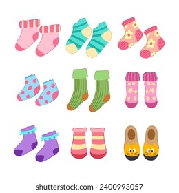 toddler socks set cartoon. worksheet children, color game, different element toddler socks sign. isolated symbol vector illustration