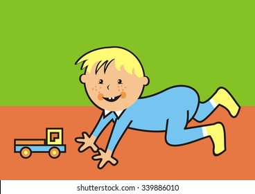 toddler and toy, vector illustration