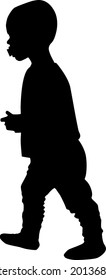 toddler walking from profile, vector silhouette isolated on white background, realistic outline, child evolution