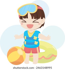 Toddler wearing Life Vest and Swimmimg Goggle