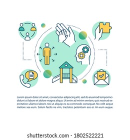 Toddlers development concept icon with text. Playschools and daycare. Parenting and childhood. PPT page vector template. Brochure, magazine, booklet design element with linear illustrations