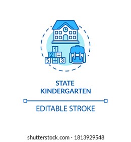 Toddlers state kindergarten concept icon. School counselor. Early childhood. Elementary education idea thin line illustration. Vector isolated outline RGB color drawing. Editable stroke