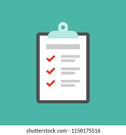 To-do check list with ticks and points. Clipboard with check marks.flat icon isolated on blue. Tasks and goals, time management symbol. Vector illustration. 