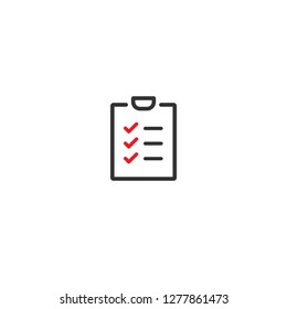 To-do check list with ticks and points. Clipboard with check marks. Black and red line squared flat icon isolated on white. Portfolio symbol. Vector illustration. 