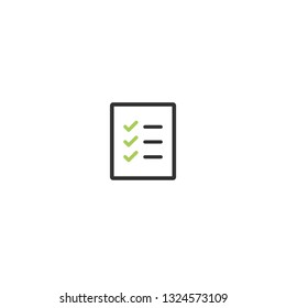 To-do check list with ticks and points. Clipboard with check marks. Black and green line squared flat icon isolated on white. Portfolio symbol. Vector illustration. 