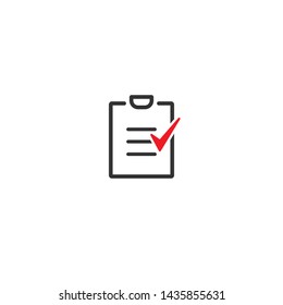 To-do check list with ticks and points. Clipboard with check marks. Black and red line squared flat icon isolated on white. Portfolio symbol. Vector illustration. 