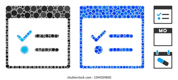 Todo items calendar page composition of circle elements in various sizes and shades, based on todo items calendar page icon. Vector circle elements are united into blue composition.