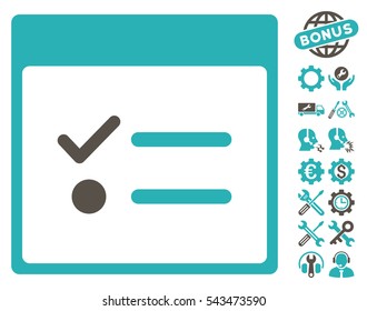 Todo Items Calendar Page icon with bonus options pictograph collection. Vector illustration style is flat iconic symbols, grey and cyan, white background.