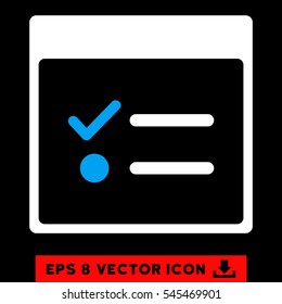 Todo Items Calendar Page icon. Vector EPS illustration style is flat iconic bicolor symbol, blue and white colors.