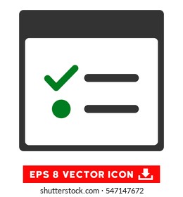 Todo Items Calendar Page icon. Vector EPS illustration style is flat iconic bicolor symbol, green and gray colors.