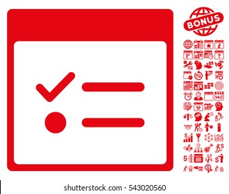 Todo Items Calendar Page pictograph with bonus calendar and time management pictograms. Vector illustration style is flat iconic symbols, red, white background.