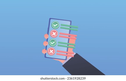 Todo items on smartphone screen.on blue background.Vector Design Illustration.