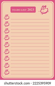 to-do list 2023 pink list background. pink rabbit