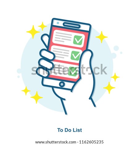 To-do list app concept. Productivity control with mobile phone. Vector illustration. Flat style