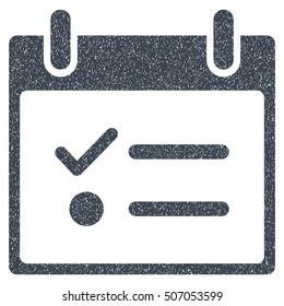 Todo List Calendar Day grainy textured icon for overlay watermark stamps. Flat symbol with scratched texture. Dotted vector smooth blue ink rubber seal stamp with grunge design on a white background.