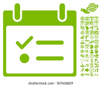 Todo List Calendar Day icon with bonus calendar and time management clip art. Vector illustration style is flat iconic symbols, eco green, white background.