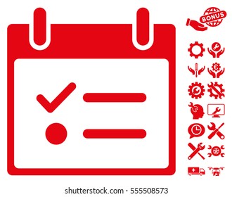 Todo List Calendar Day icon with bonus setup tools icon set. Vector illustration style is flat iconic symbols, red, white background.