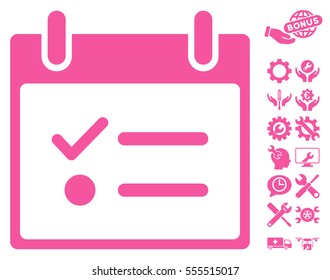 Todo List Calendar Day pictograph with bonus service images. Vector illustration style is flat iconic symbols, pink, white background.