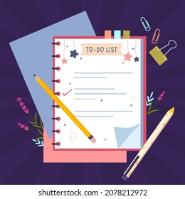 To-Do List with Check Marks. Planning and organization of work. Cute and trendy vector illustration in flat cartoon style.
Isolated image on colorful background