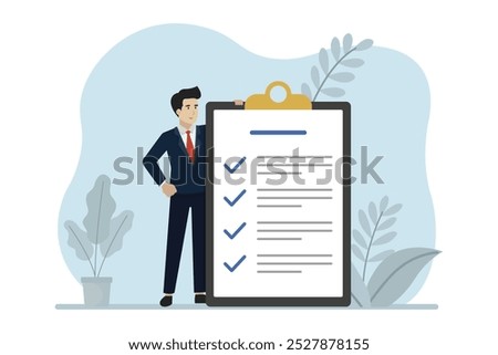 To-do list or checklist, businessman completing all to-do list. Business vector illustration.