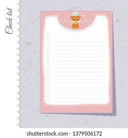 To-do list with a dog in chef's hat. Printable Check lists template with place for text. Cute print for planner, notebooks page, organizer design.