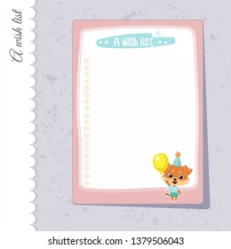 To-do list with a dog in a festive cap. Printable Check lists template with place for text. Cute print for planner, notebooks page, organizer design.