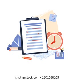 To-do list. The form for the survey. Questioning. Vector illustration of a checklist and a pencil.
