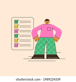 To-do list, goals, planning method, tasks completed, the items are marked with a check mark in the list, abstract illustration of planning in a minimalistic flat style