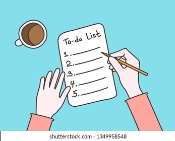 To-do list hand writing on paper with cup of coffee vector illustration isolated on white