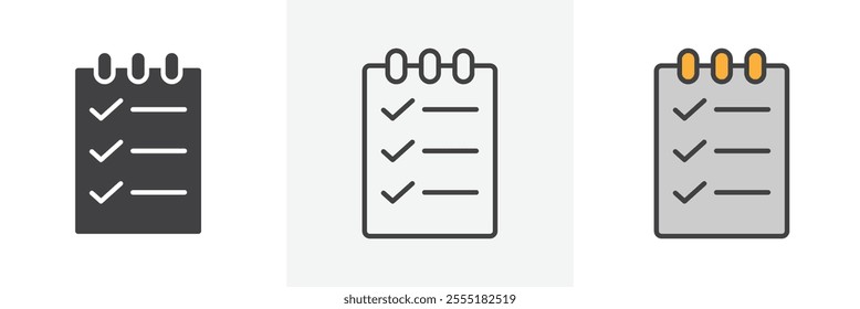 Todo list icon collection in black and colored style.