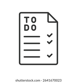 To-do list, icon in line design. To-do list, checklist, task list, planner, productivity, organization, goals on white background vector. To-do list, editable stroke icon