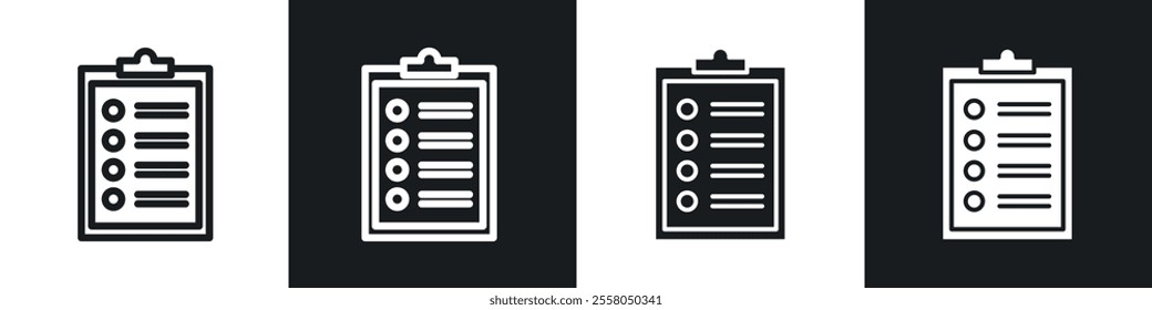 Todo list icons pack in black and white filled and outlined versions.