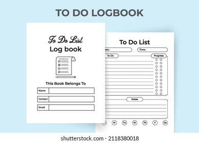 To-do list interior. Work list journal. To-do list logbook and Task tracker. Time management notebook. To do task logbook. Daily work checklist planner. Logbook interior.