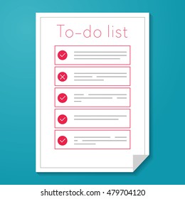 To-do list with items on blue background and shadow. Vector illustration trend material design. Vertical layout