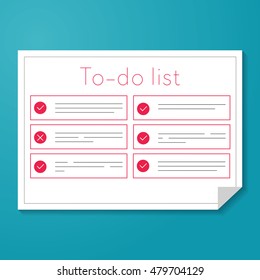 To-do list with items on blue background and shadow. Vector illustration trend material design. Horizontal layout