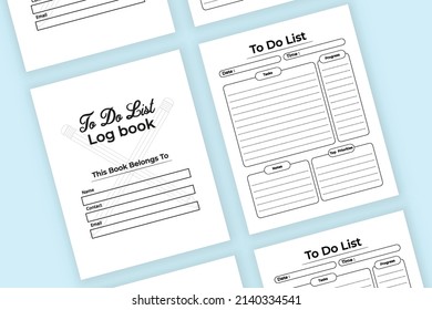 To-do list log book interior. Business daily work planner and task tracker notebook. Interior of a journal. Daily work schedule and to-do list logbook template. Worklist journal interior.