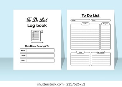 To-do list notebook interior. Task planner logbook. Daily checklist planner. Work list notebook interior. Time management notebook. To-do list journal and Task tracker. Log book interior.