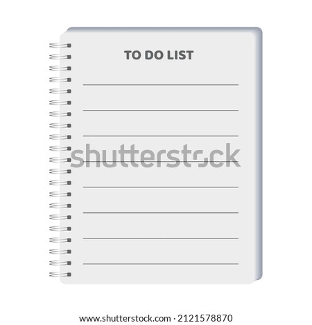 To-do list in a notebook, a white sheet with a heading and columns. Vector illustration, flat cartoon color design, isolated on white background, eps 10.